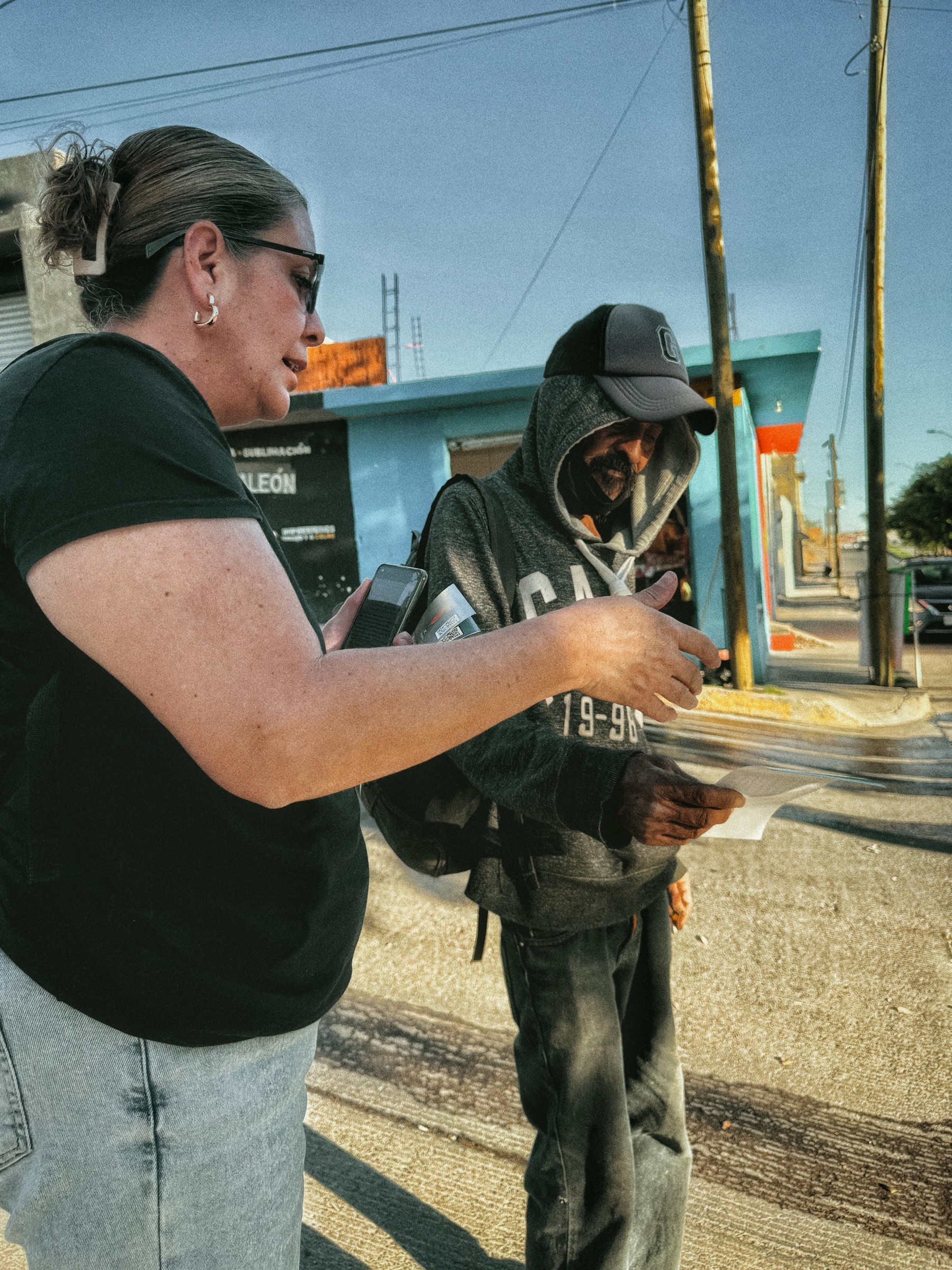 Sarah Brave sharing the Gospel during street soul winning outreach in Mexico
